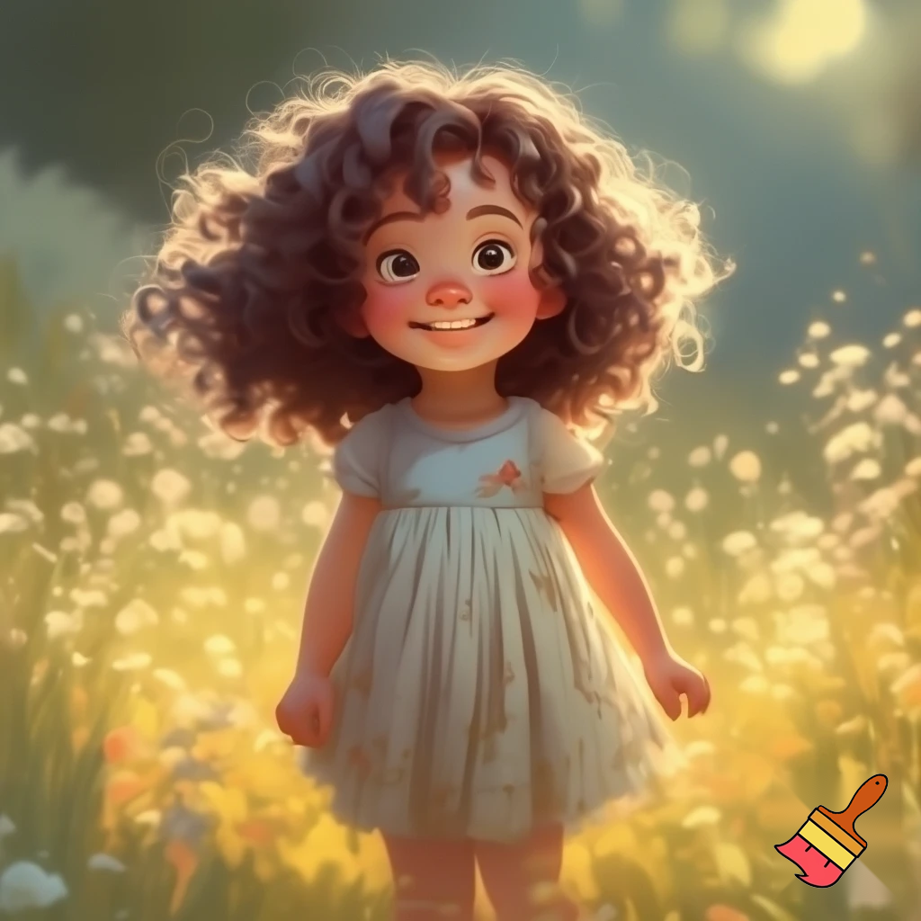 a girl which is overweight , age 8, curly hair and brown 