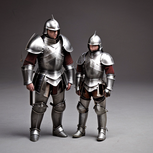 Small man in armor with smaller man in armor
