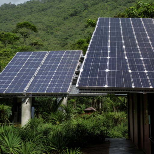 rain forest village 
with solar panels
