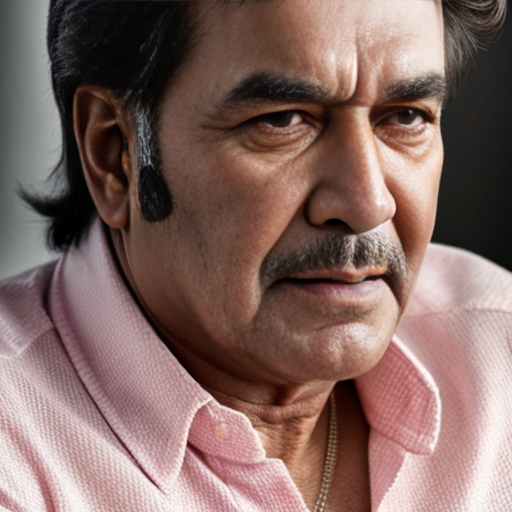 Please create a photo of a man in his 60s whose looks are similar but not identical to Rajesh Khanna (Bollywood star from the 70s) 