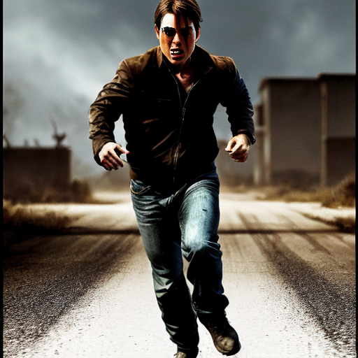 gernerate a photo of tom cruise running in a zombie apocolypse
