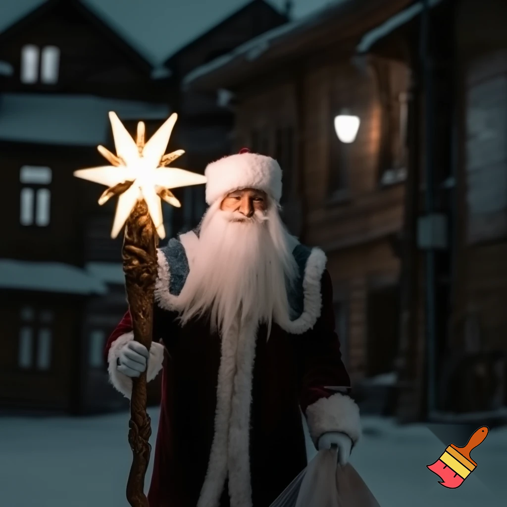 Russia, Santa Claus walking sticks star real Santa Claus 