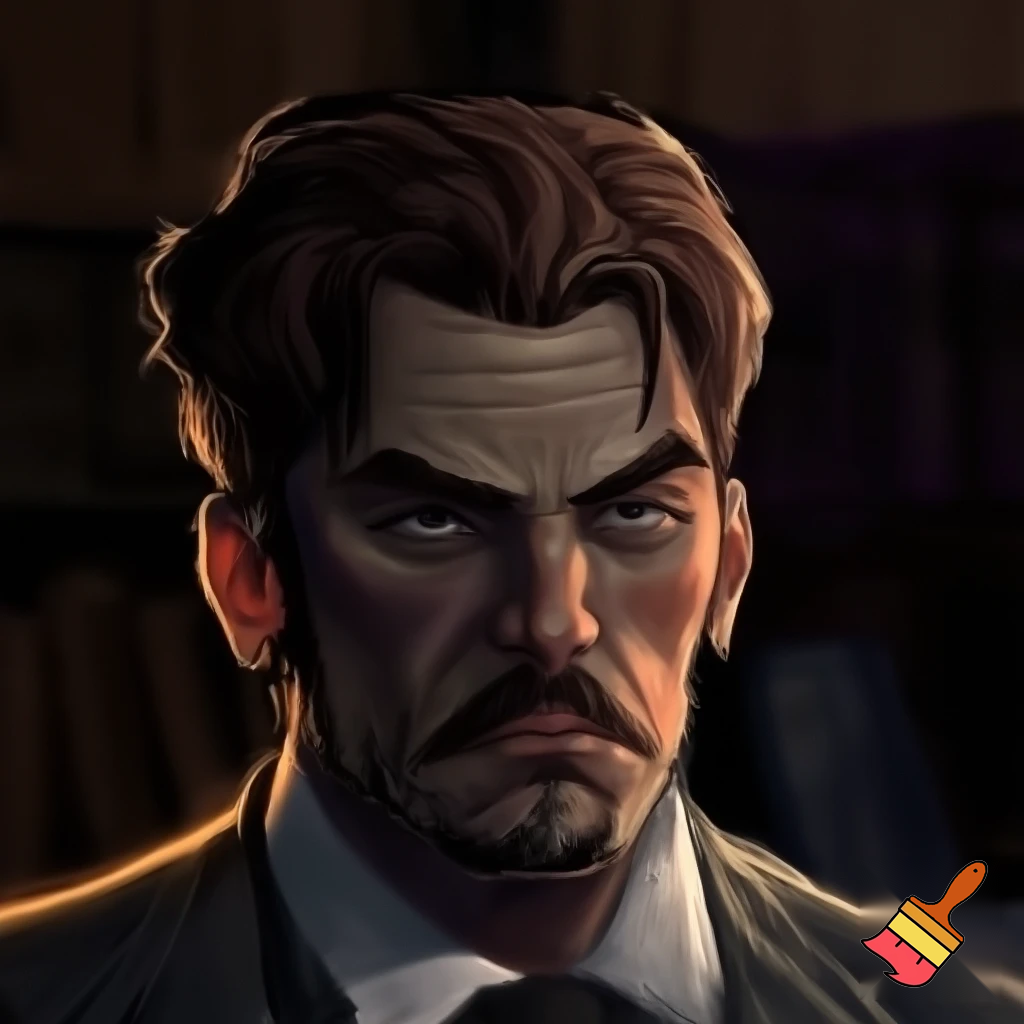 Serious mean looking gentleman with brown, patchy hair