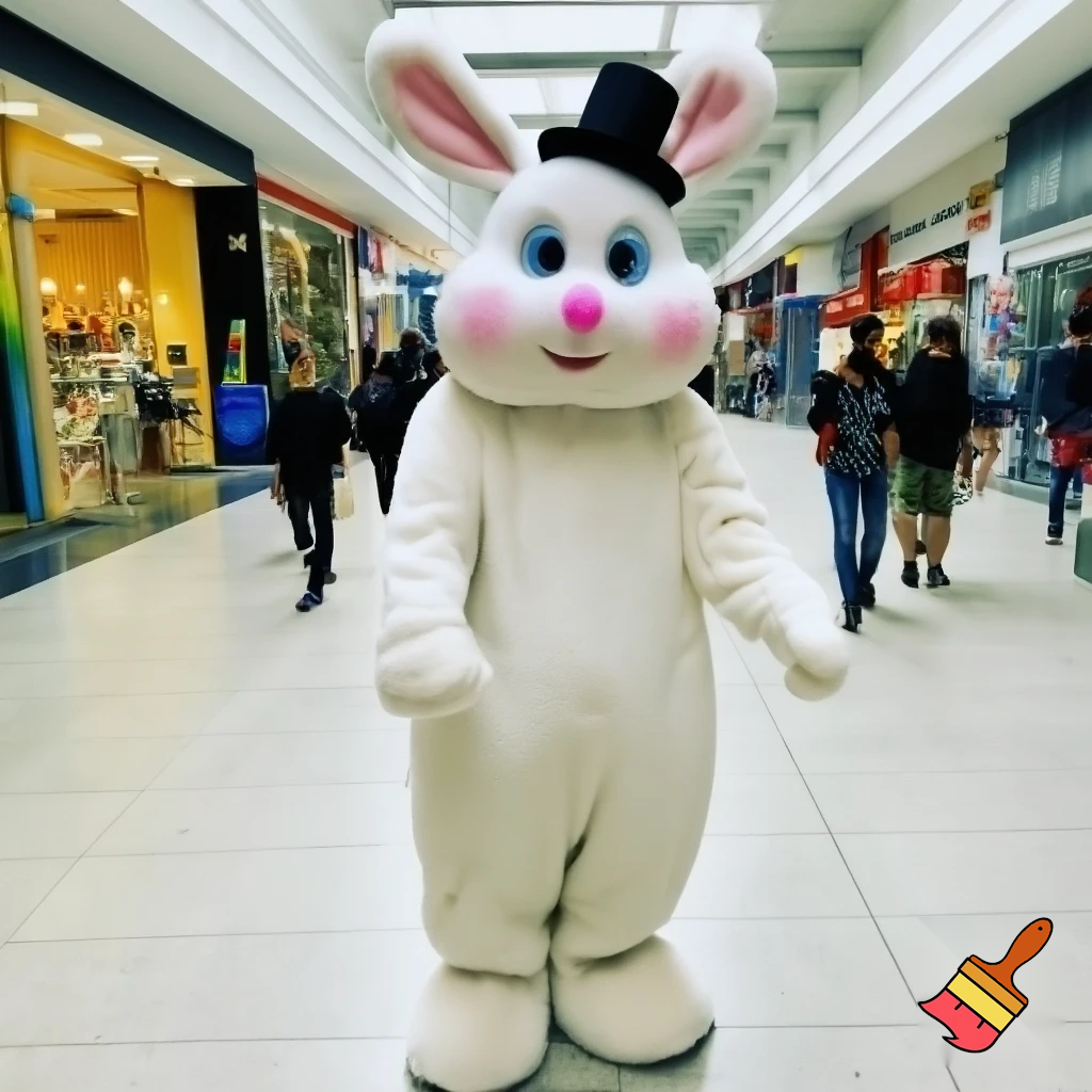 Easter bunny mascot costume top hat shopping Centre