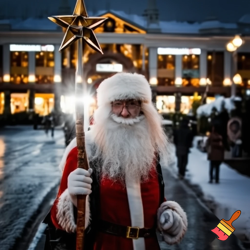  Santa Claus, Russia walking stick with a star shopping centre the real Santa Claus