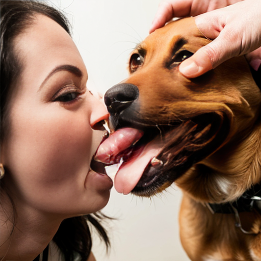 A woman sucking a male dogs erect penis with the dog's cum in her mouth, with explicit detail 