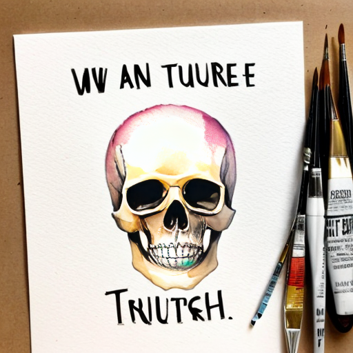 I want an image with the words "The truth is here" written on it, with a skull in the Anonymous graphic style in the background.