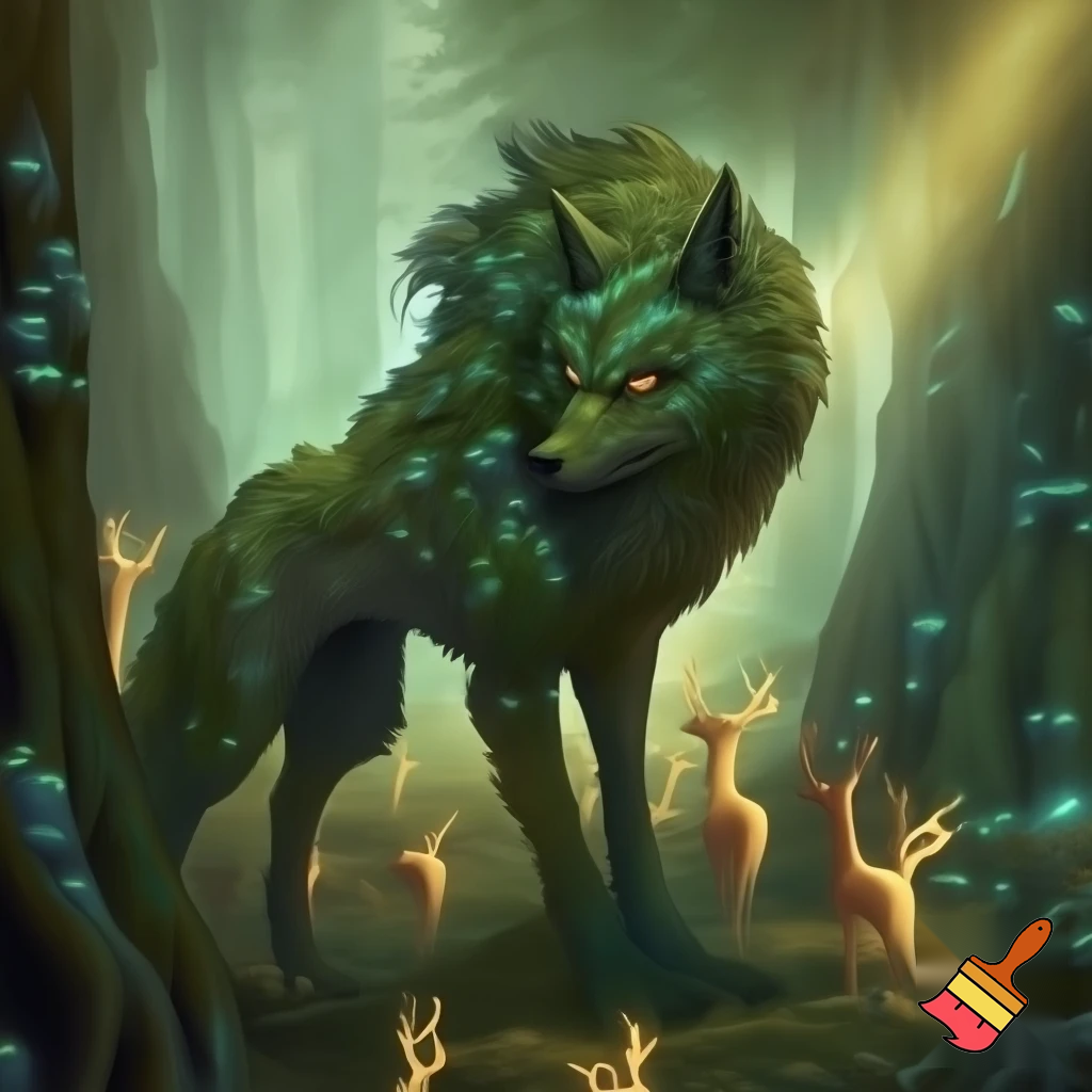 generate a picture that lives in a temperate forest it eats herd bound herbivores and its symbiotic relationship is mutualism but small animals eat it because they are in packs
 