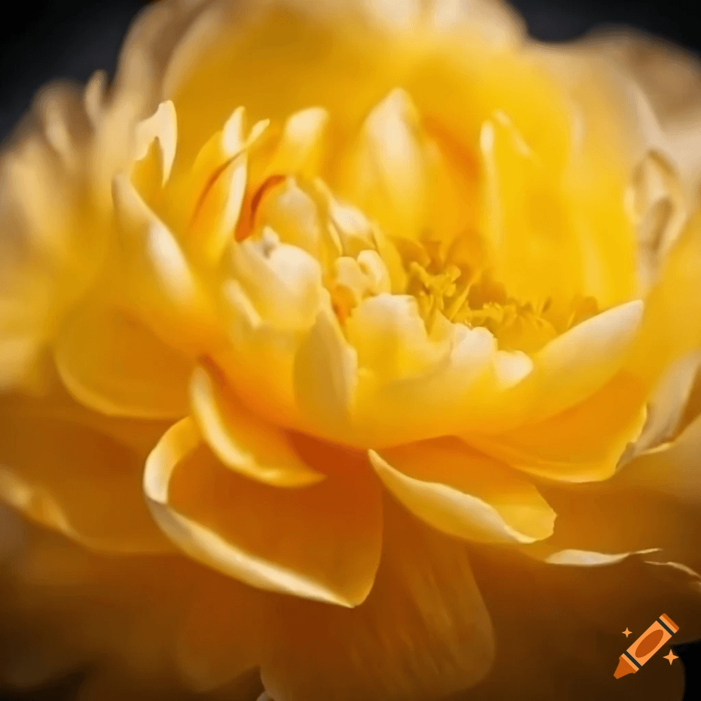 Close up AI generated photograph of a yellow peony