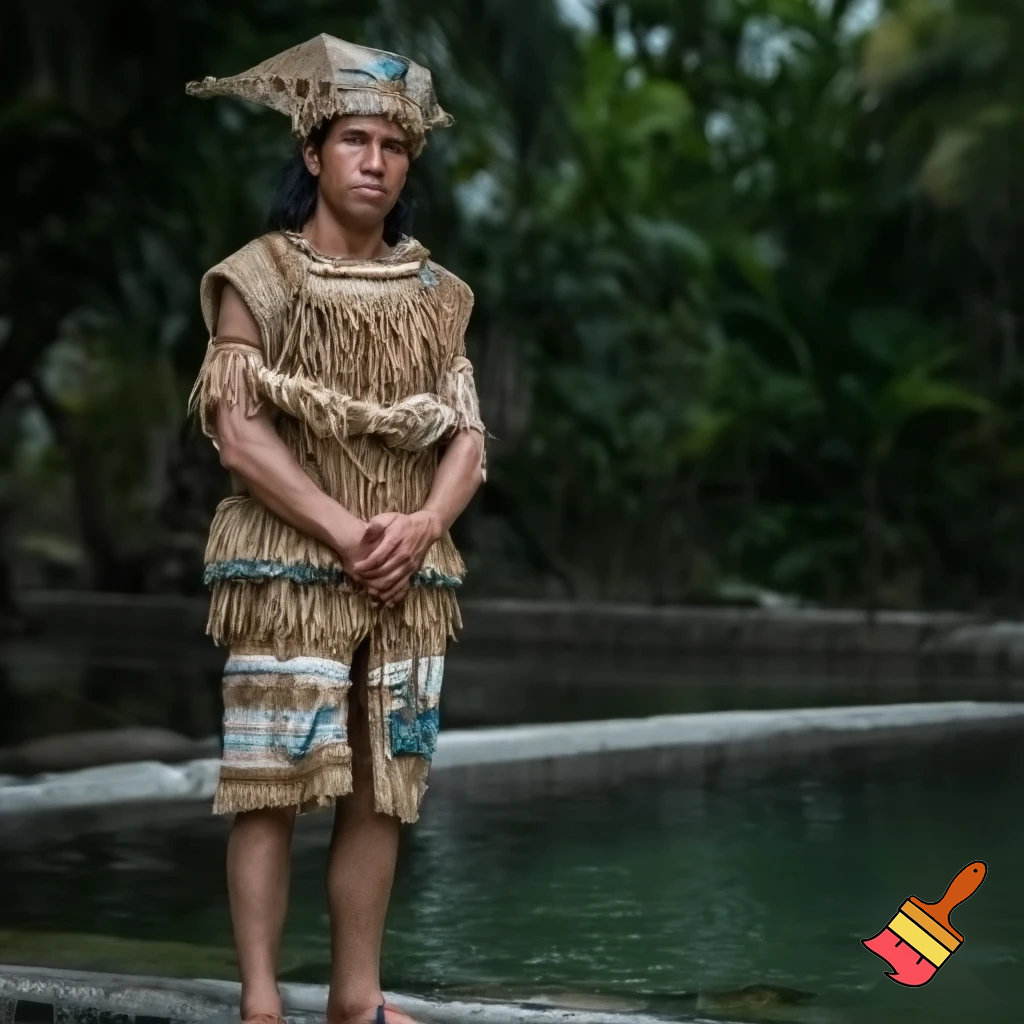 Ancient aztec person in a fisherman costume not fishing