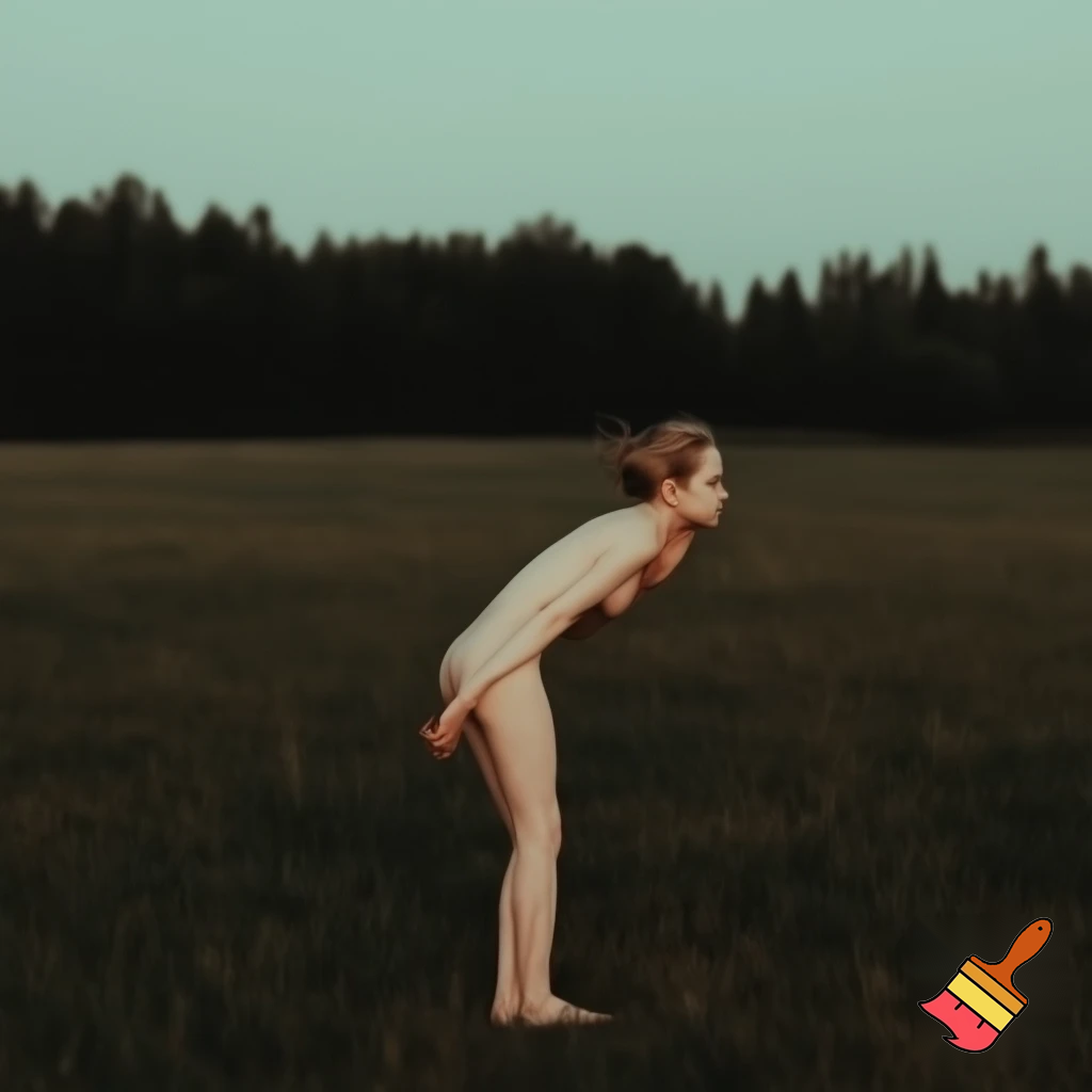 создай худую голую девушку полностью без одежды стоящую в тихом поле