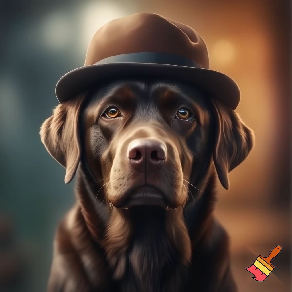 an image of a chocolate lab wearing a bowler hat
