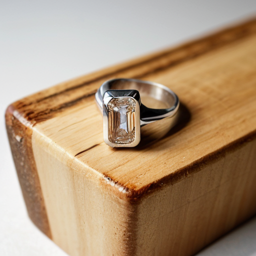 a ring with one large rectangular baguette-cut stone