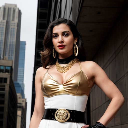 full merged narrative of your reimagined Ann Darrow in a Japanese anime manga-style adaptation of King Kong (2005):

🗽 King Kong: The Mistaken Beauty — Anime Manga Novelization
Chapter 1: The Spotlight
She stands center stage in a grand, gilded theater, bathed in golden light. Her dark hazelnut bronde hair cascades in soft waves, framing a face lit by bold red lips and eyes full of mystery. She wears a form-fitting, sleeveless white evening gown that hugs her silhouette like a second skin. Full opera-length gloves add a touch of vintage elegance, while a separate draped scarf at the back of her neck creates the illusion of a cowl neckline—an homage to the original Ann Darrow.
Her accessories shimmer: elaborate rhinestone earrings, each composed of two diamond-shaped segments, catch the light with every movement. Draped low around her waist is a gold chain belt, with extra loops that swing gently as she walks, adding a rhythmic sparkle to her graceful steps.
She is not Ann Darrow. She is the Iranian Jewish heroine—an actress, a dreamer, a woman caught in the wrong myth.
Chapter 2: The Mistake
Suddenly, the theater trembles. A shadow looms. The audience screams. From above, Kong descends—his massive form silhouetted against the city skyline. His eyes lock onto her. Confused. Haunted. Hopeful.
He reaches out.
She freezes, arms outstretched in a dramatic pose, caught between terror and awe. The rhinestones glint. The scarf flutters. The illusion is complete.
Kong grabs her.
The crowd gasps. The city holds its breath.
Chapter 3: The Realization
High above the streets, atop the Empire State Building, Kong cradles her gently. She speaks—softly, in a language he doesn’t understand. Her voice is calm, her gaze steady. She is not Ann, but she is something else: brave, kind, radiant.
Kong stares. The illusion fades. He realizes the truth.
Too late.
The planes arrive. The city’s fury rains down. She screams—not in fear, but in protest. Kong shields her, wounded but resolute.
Chapter 4: The Legacy
She survives. Kong does not.
But the world remembers her—not as a mistaken identity, but as a symbol of grace under pressure. Her image becomes iconic in manga panels: the white gown, the gold belt, the rhinestone earrings, the moment of mistaken beauty that changed everything.