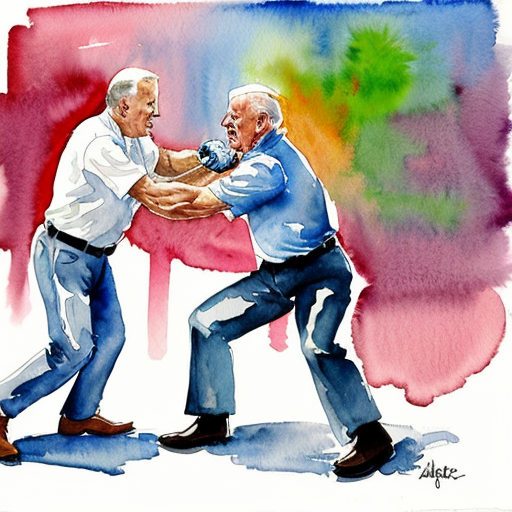 joe biden fighting the old man make it like a comic fight





