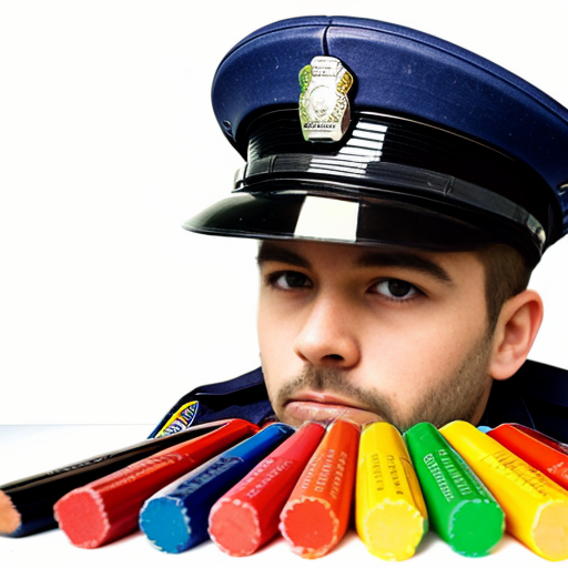 Cop holding crayons 
