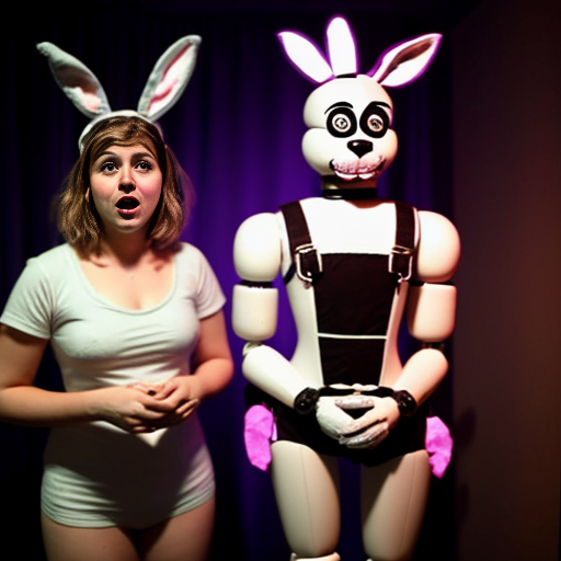 Show me what would happen if a boyfriend and girlfriend (Friday night funkin') were captured by female animatronics fnaf 2 , who then decided to make the boyfriend a girl (change his gender and appearance) and put the girl (boyfriend gender) in a cute, sexy bunny animatronic costume, and the wife girlfriend in a female animatronic cat costume. Both died in agony. How would the spirit of the girl (boyfriend gender) and his wife (girlfriend) react afterward?