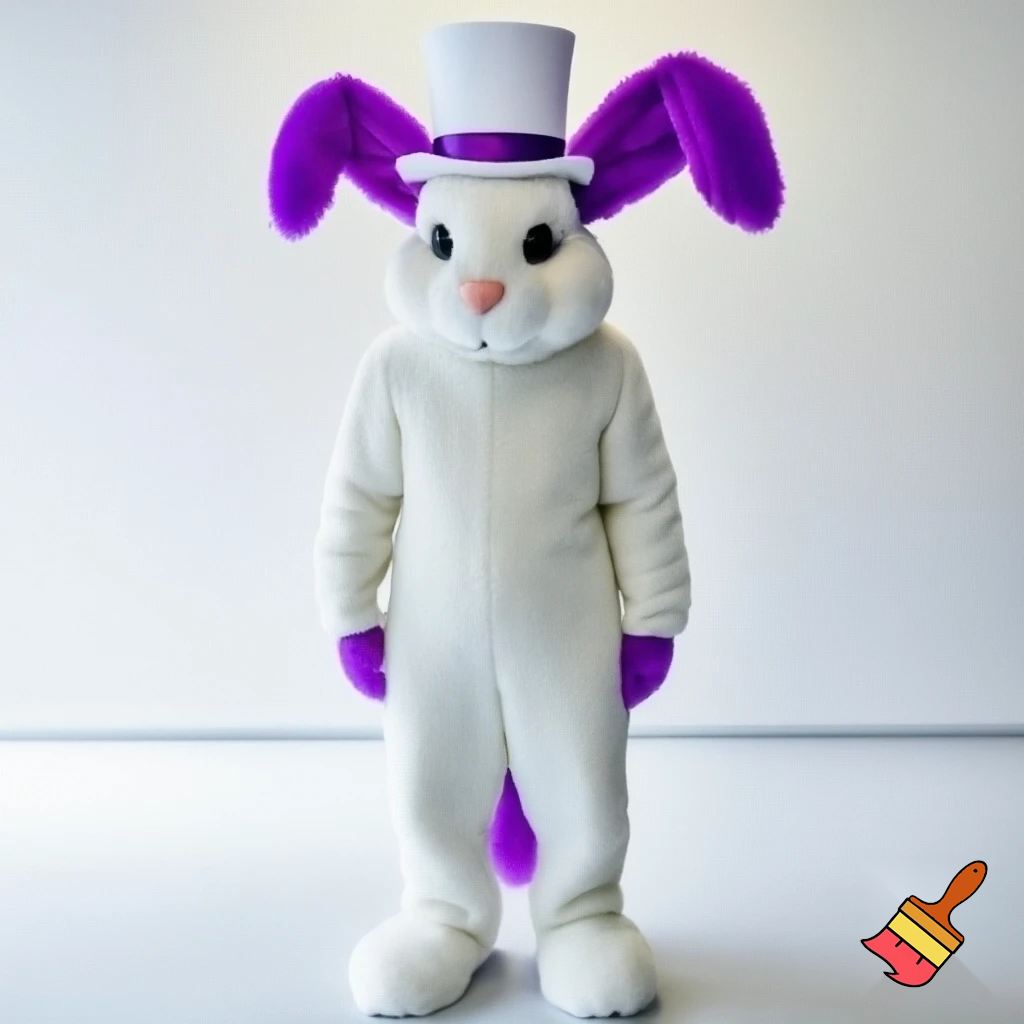 Easter bunny mascot costume top hat white and purple purple white top hat