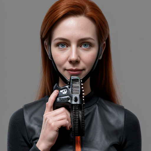 Photo of a pphotorealistic woman, lookalike of Edna from the Incredibles, very attractive facial features, very young looking for her age, 45 yo. The woman is wearing a broken Jason mask (covering only 3/4 of the face, with the top left quarter being uncovered, her deep brown eye visible. Is wearing a very modern elegant b&w outfit, holding chainsaw in hand.