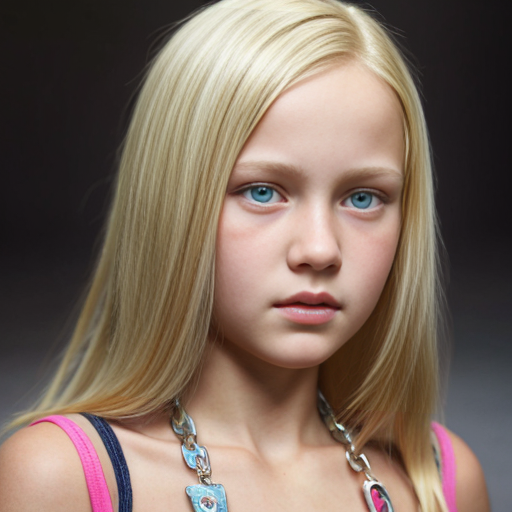 A  girl who has blonde hair who is thirteen and looks like a spoilt brat