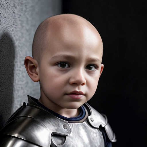 Little kid that is weak in armor that is drowing that is bald

