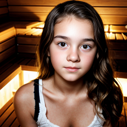 a self portrait of a 14 year old girl with wavy dark brown hair and brown eyes with a diamond face shape teenager , at sauna