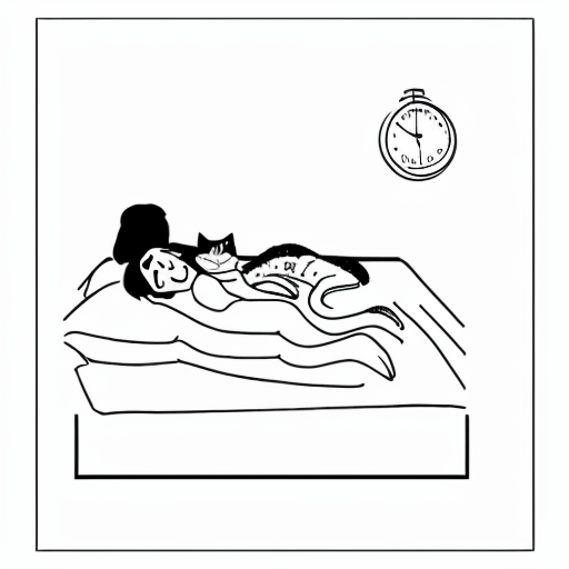 minimalist humorous line art of sleeping couple and cats, simple outline, stencil style
