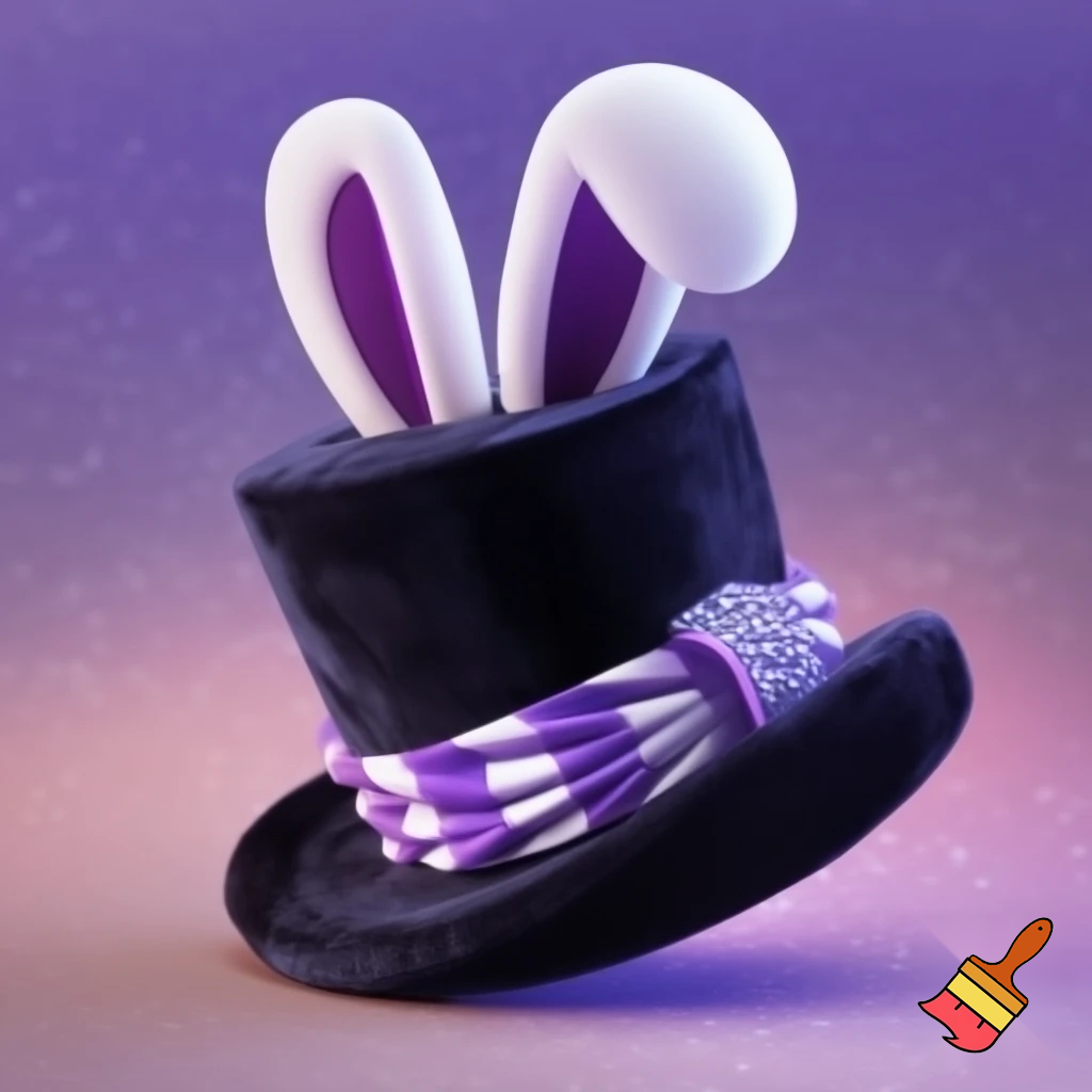 Black top hat with bunny ears velvet white and purple purple and white headband fabric and velvet glitter, purple and pink
