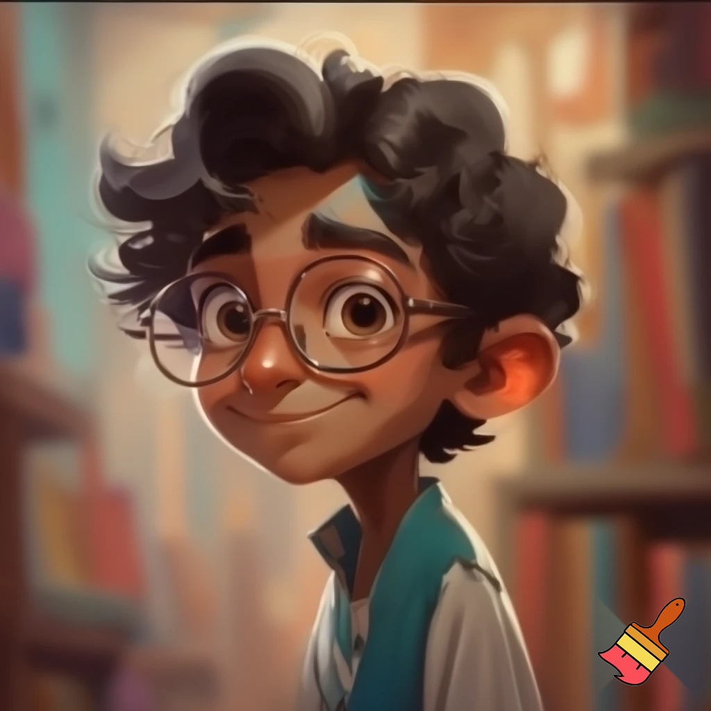 falgi named indian short like 4 foot short teenager curly hair with glasses