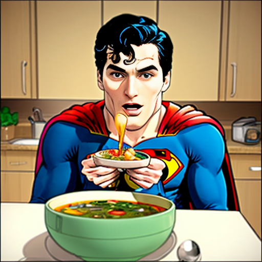 superman eating soup