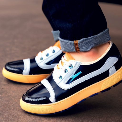 a shoe that has a wheel in the bottom to slide around in but also when the wheel spins it generates electricity and on the side of the shoe it has a lightning bolt on it