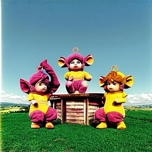 Teletubbies in 1997 sitting on top of their house