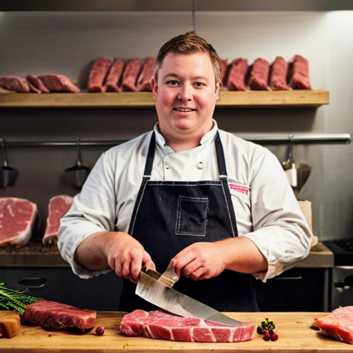 Make me a butcher sighn with a cow and butcher’s knife and clever with other meats make it say jamieson and sons 