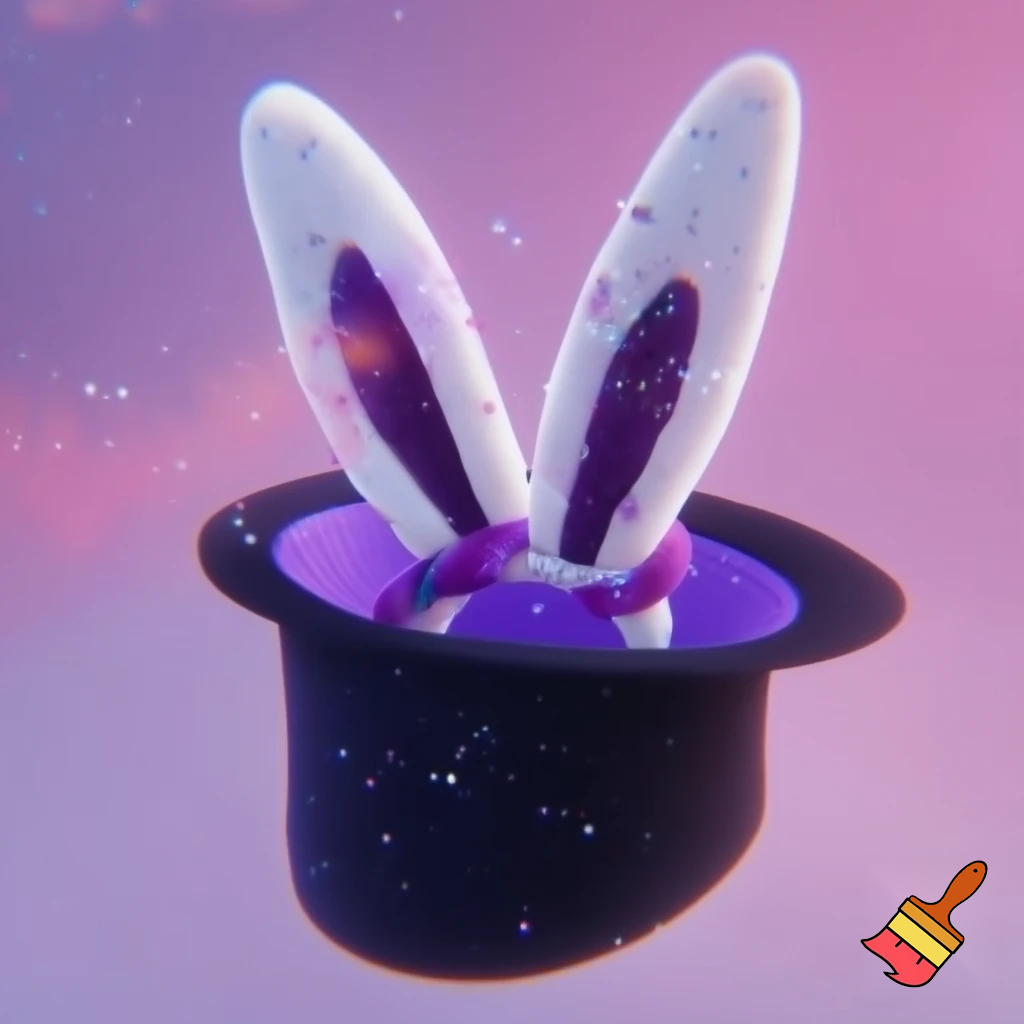 Black top hat with bunny ears velvet white and purple purple and white headband fabric and velvet glitter, purple and pink