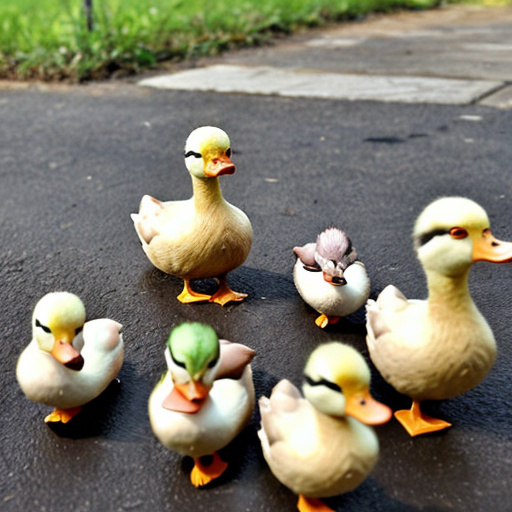 Five little ducks with accessories came back to mother duck.