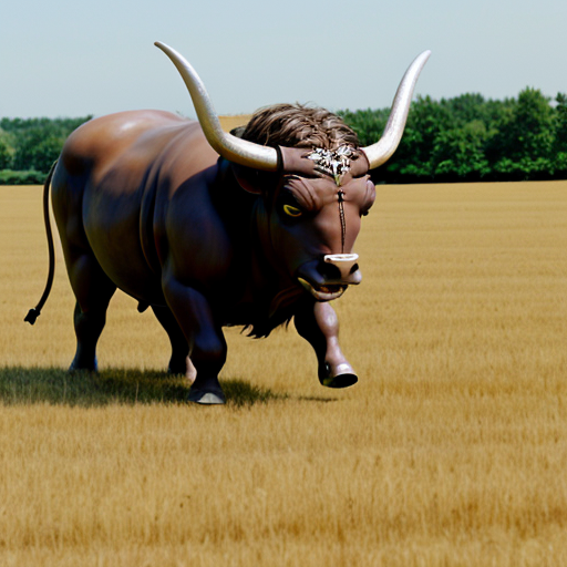 Crazy minotaur that is runind in a flat field made out of rocks
