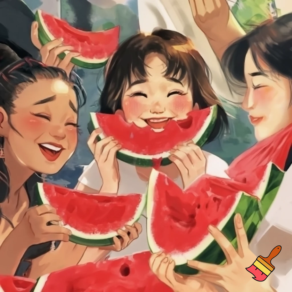 fat people eating watermelon

