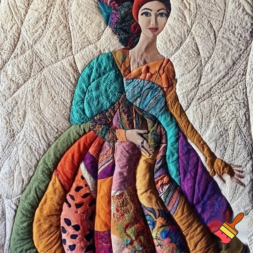 Quilted artwork of lady in a dress