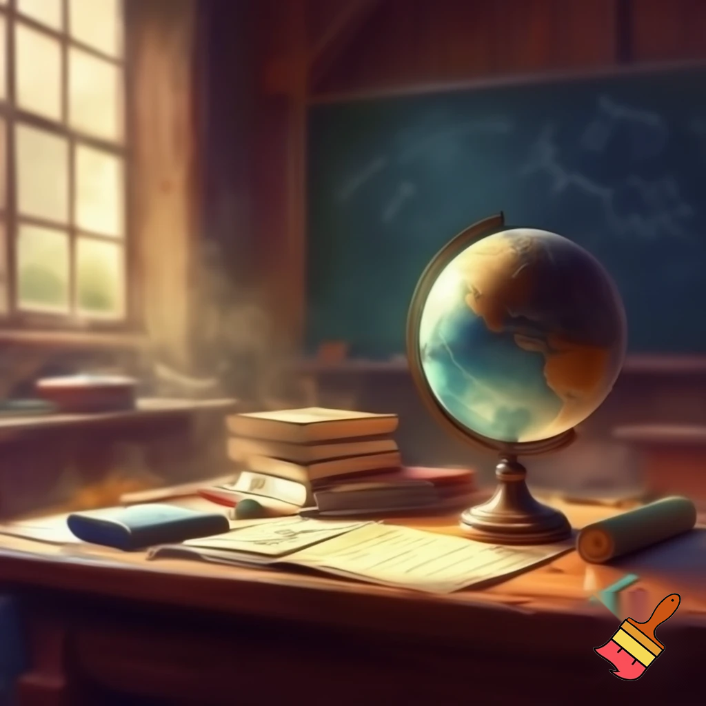 school background of a teacher desk view in front of desk no chair