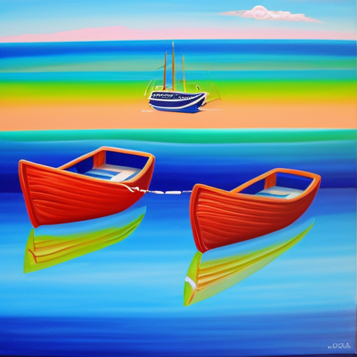 postmodern acrylic painting sea and boats 