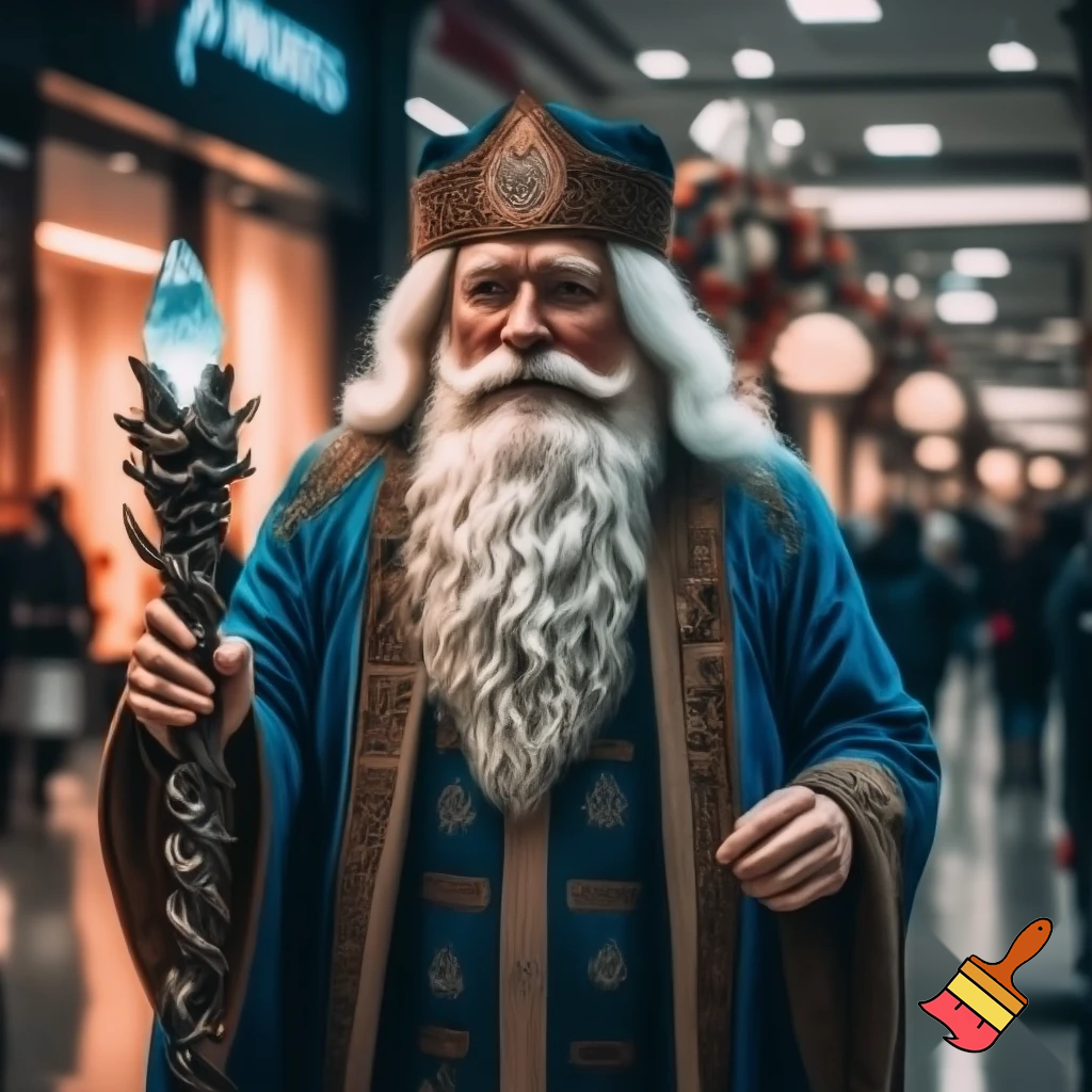 Santa Claus walking at the shopping centre a wizard Santa Claus