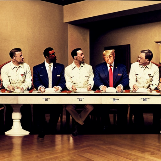 the last supper featuring george floyd, Adolf Hitler, Donald Trump, Jeffery epstien, bill Clinton p diddy, and George bush