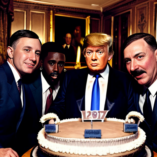 Jeffery epstein, Adolf hitler, sean diddy combs, stephen hawking, charlie kirk and donald trump having party at mansion