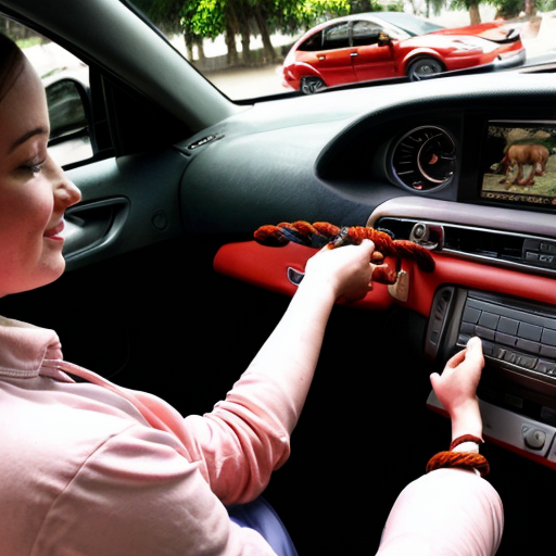 Draw an elephant pulls a red car with the rope, a girl sitting in the car holding the steering, a man sits on the elephant's back.