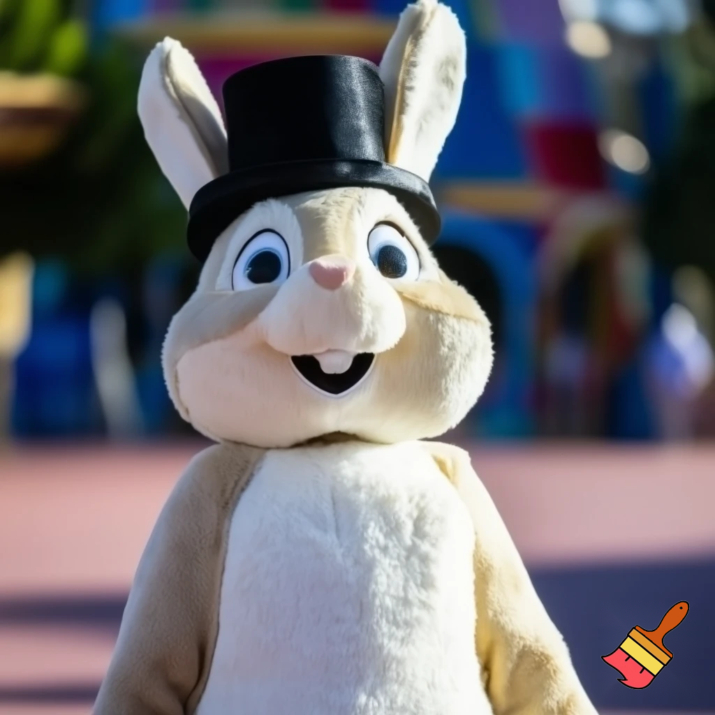 Easter bunny mascot Disneyland costume with the top hat