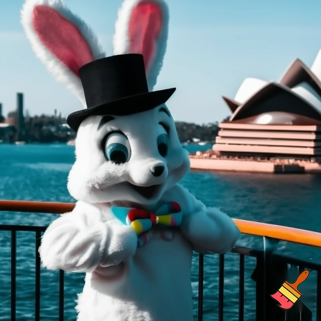 Easter bunny mascot Disneyland costume with the top hat Australia Disney cruise ship