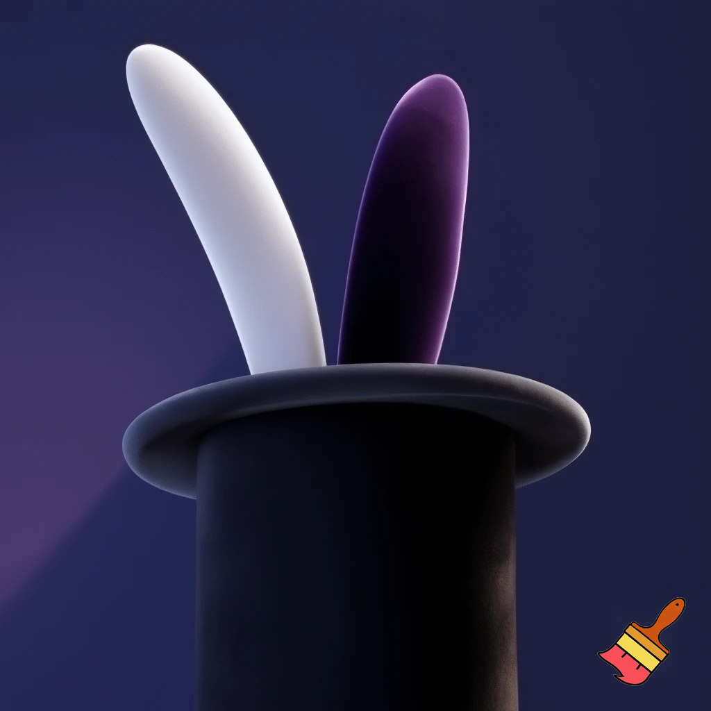 Black top hat with bunny ears velvet white and purple