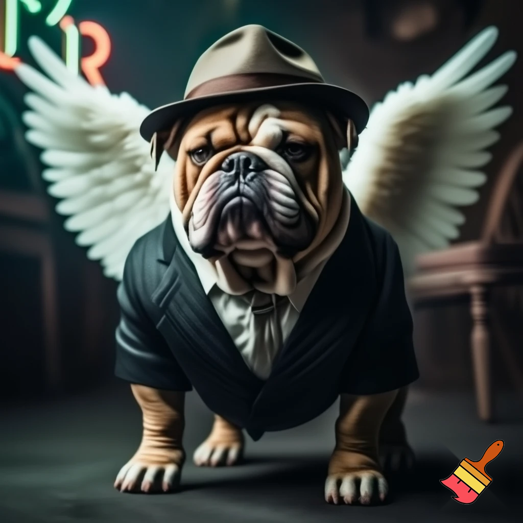 Gangster dog with angel wings