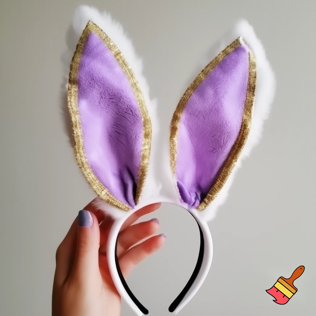 Easter bunny top hat headband, purple white with gold glitter fabric and velvet velvet gold special gold and delicate velvet and delicate and precious glitter, purple and white