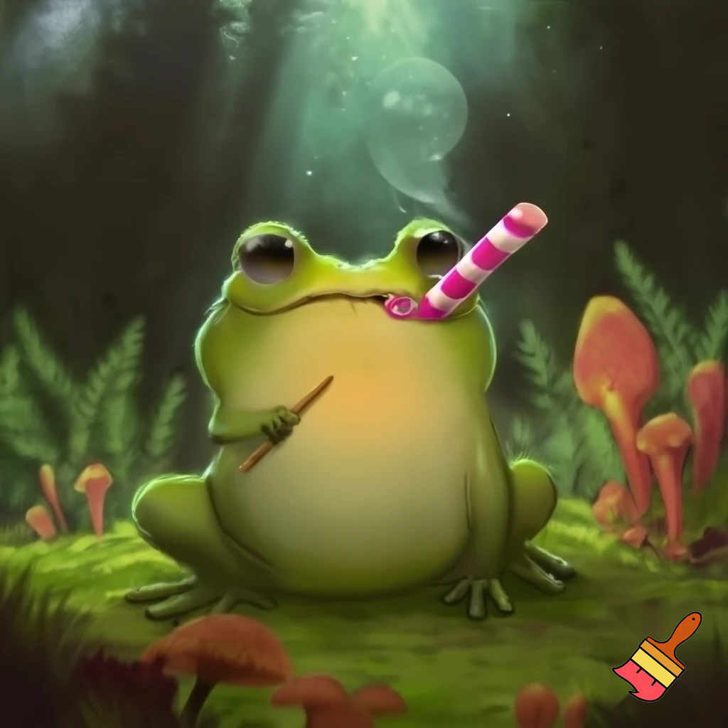 a toad smoking a suger cane